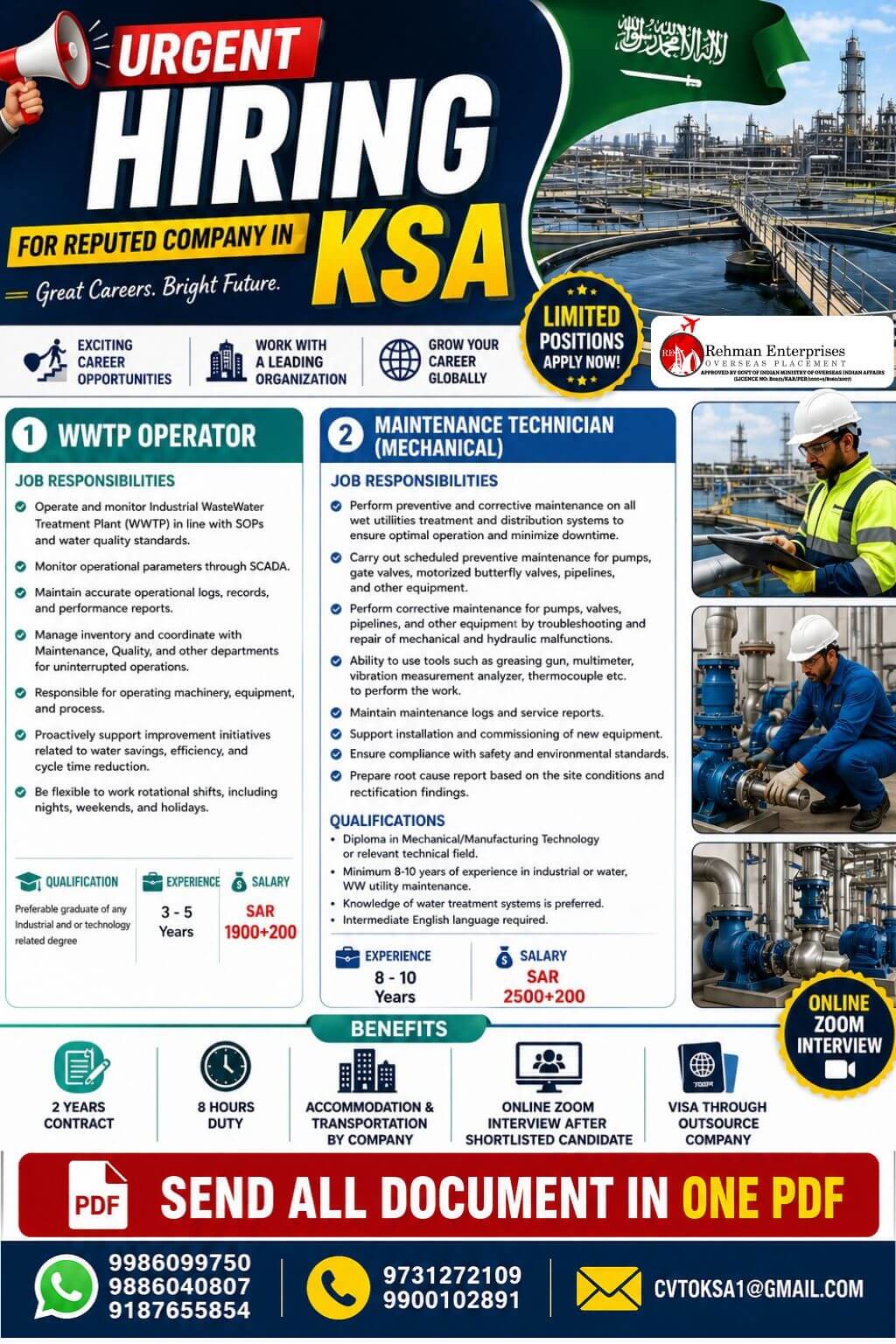 URGENT HIRING FOR REPUTED COMPANY IN SAUDI ARABIA