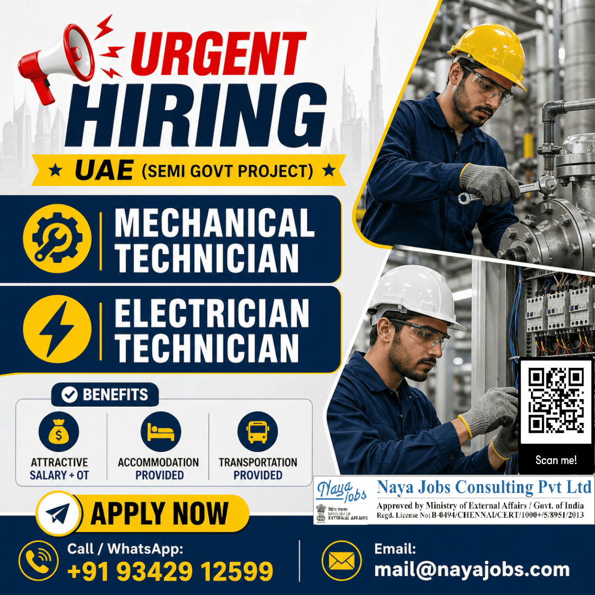 URGENT HIRING  Mechanical Technician / Electrical Technician