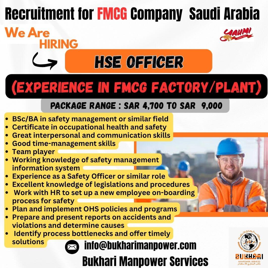 Recruitment for FMCG Company Saudi Arabia