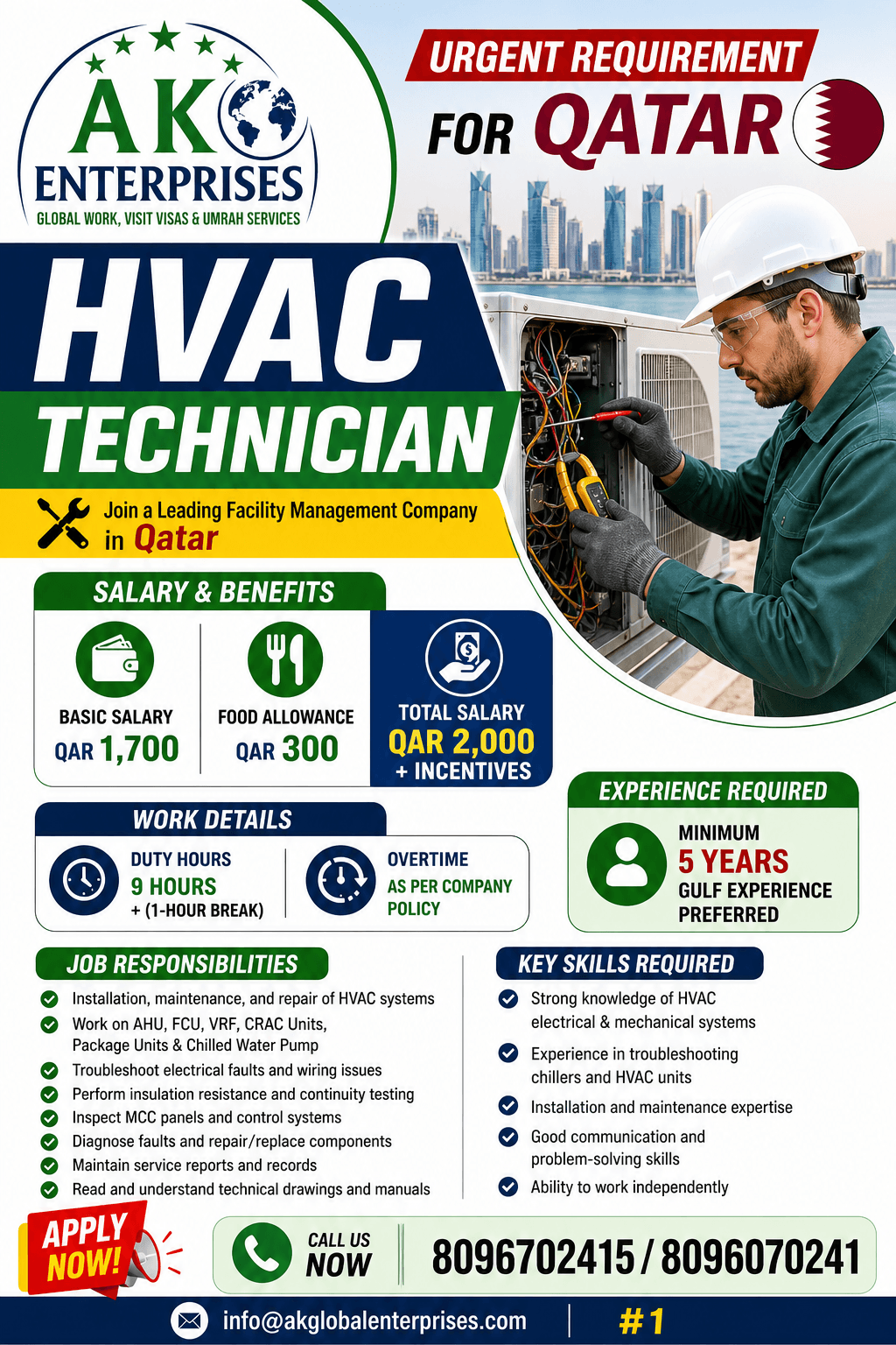 Urgent Requirement – for Qatar HVAC Technician