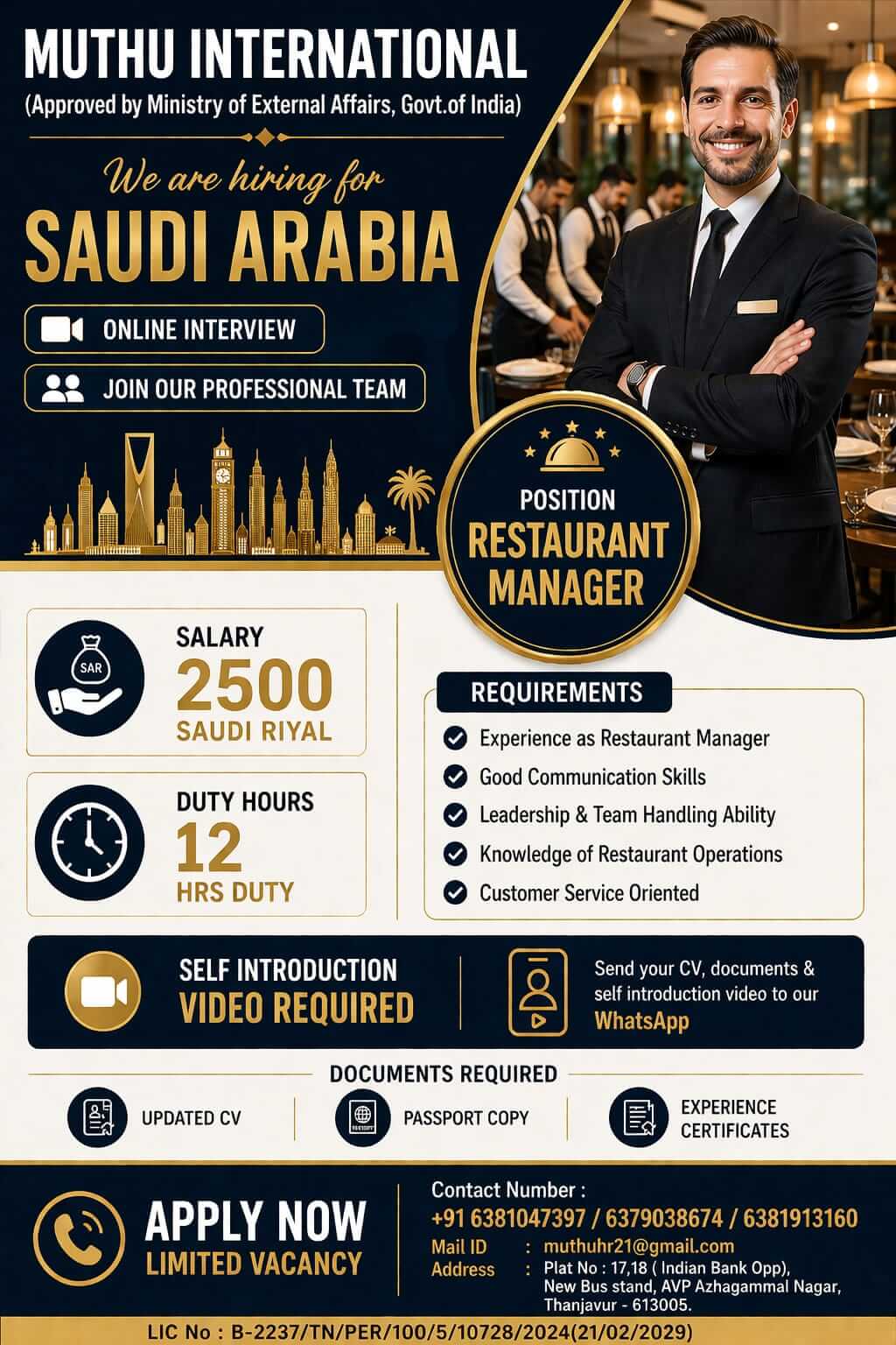 WANTED FOR SAUDI ARABIA