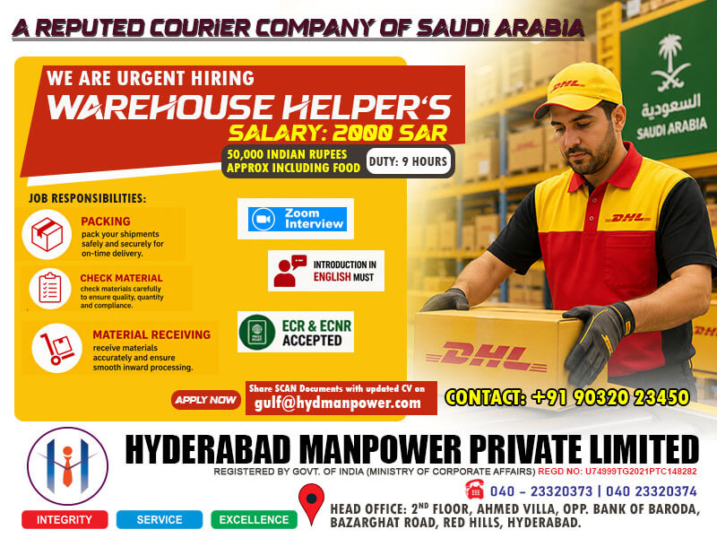 Hiring for Courier Company - Saudi Arabia