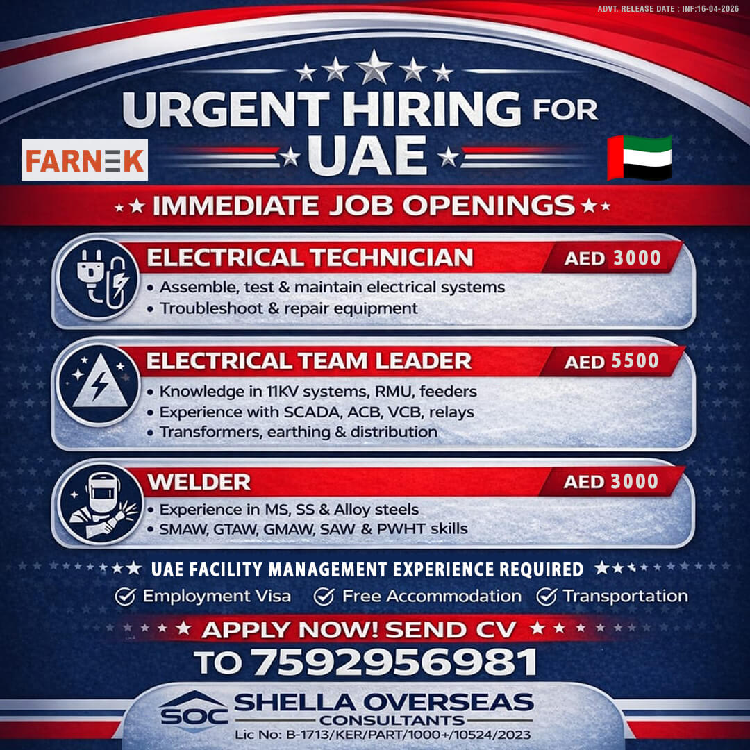Electrical Technician, Electrcial Team Leader, Welder UAE