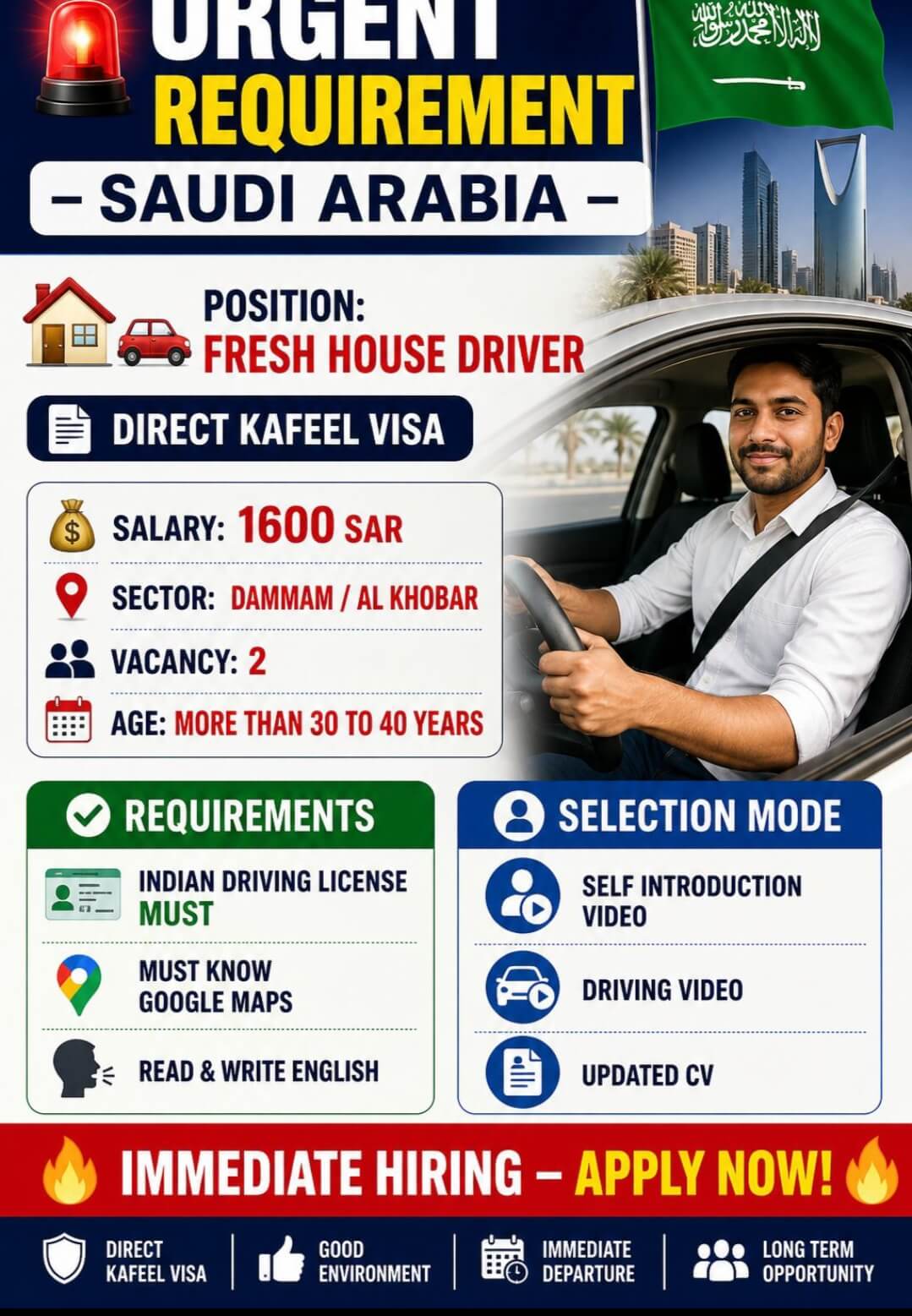 URGENT HIRING FOR FRESH DRIVER SAUDI ARABIA