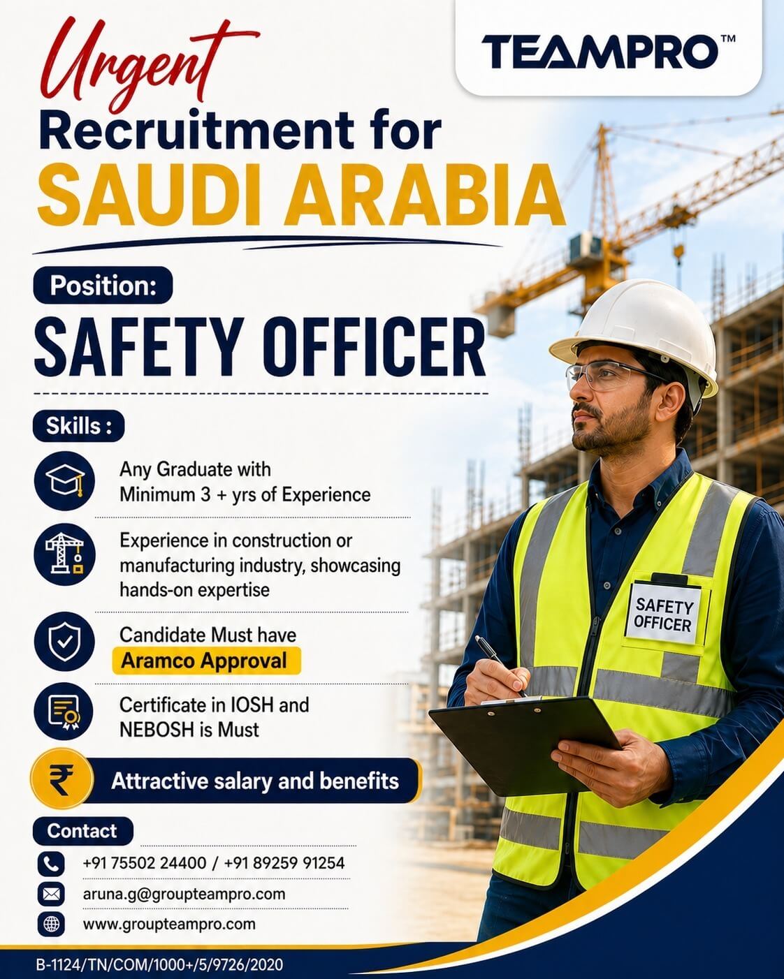 ? Urgent Hiring – Safety Officer | Saudi Arabia ?? We are looking for experienced Safety Officers for a leading project in Saudi Arabia.