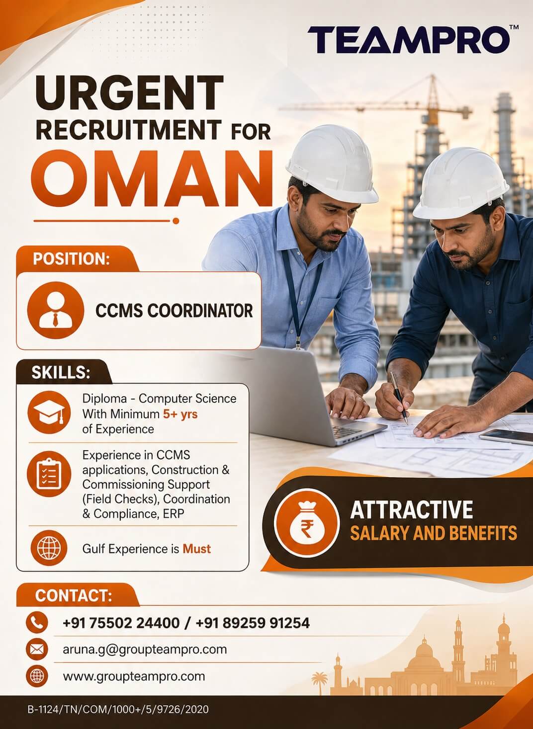 Urgent Hiring – Oman ??  We are looking for a CCMS Coordinator for a leading project in Oman.