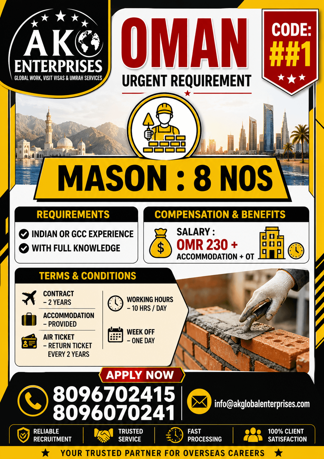 Urgently Hiring for OMAN - Mason