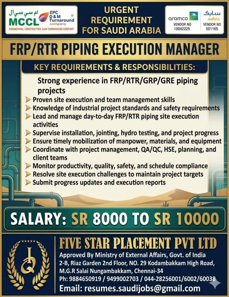 URGENT REQUIREMENT FOR SAUDI ARABIA