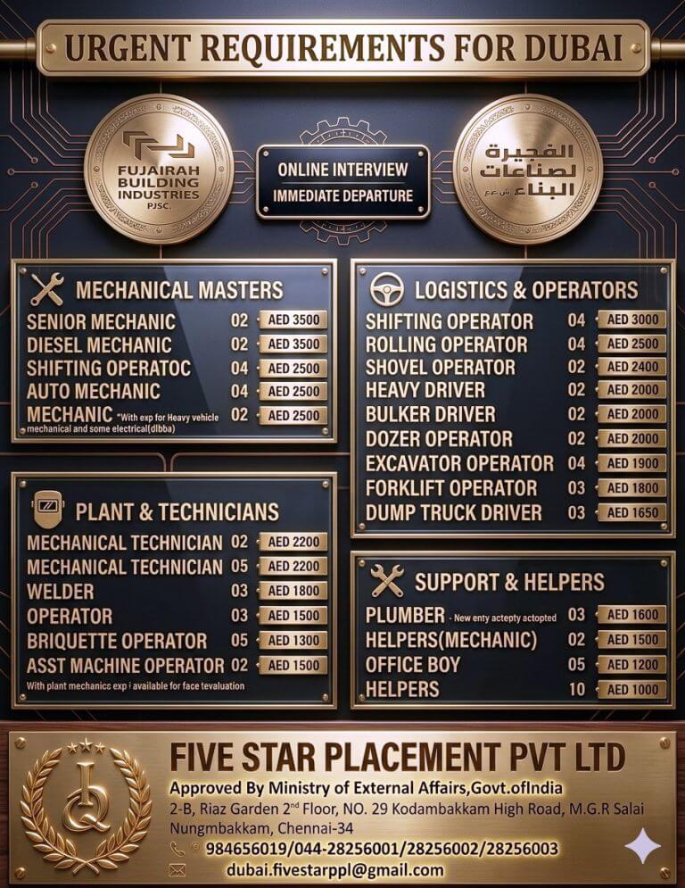 URGENT REQUIREMENT FOR DUBAI