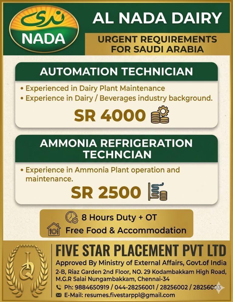 URGENT REQUIREMENT FOR SAUDI ARABIA