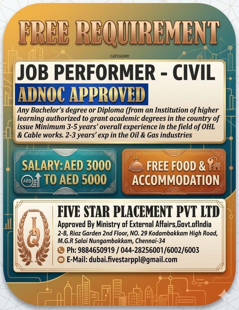 FREE REQUIREMENT FOR ABUDHABI