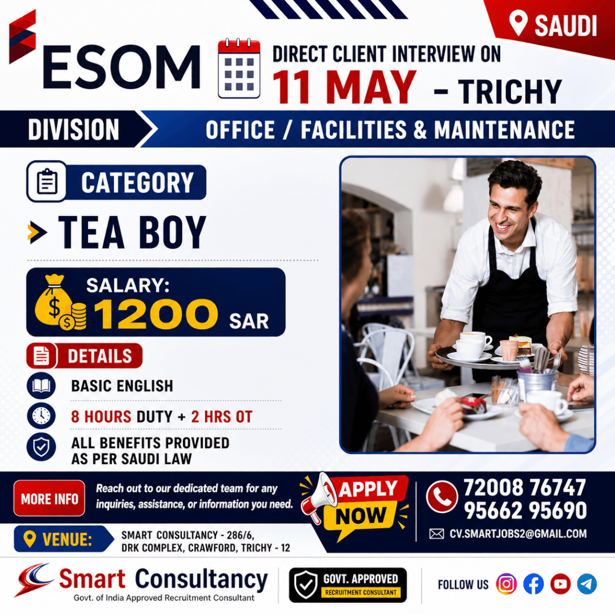 ? URGENT JOB OPENING – SAUDI ARABIA ?? ? DIRECT CLIENT INTERVIEW – 11 MAY | TRICHY