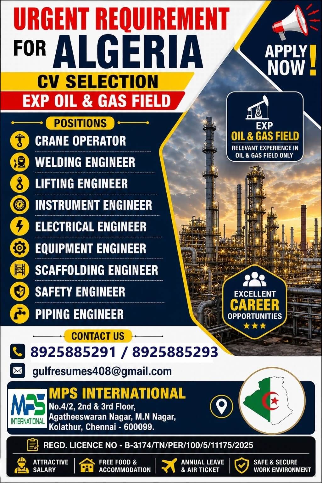 URGENT REQUIREMENT FOR ALGERIA  CV SELECTION EXP OIL & GAS FIELD