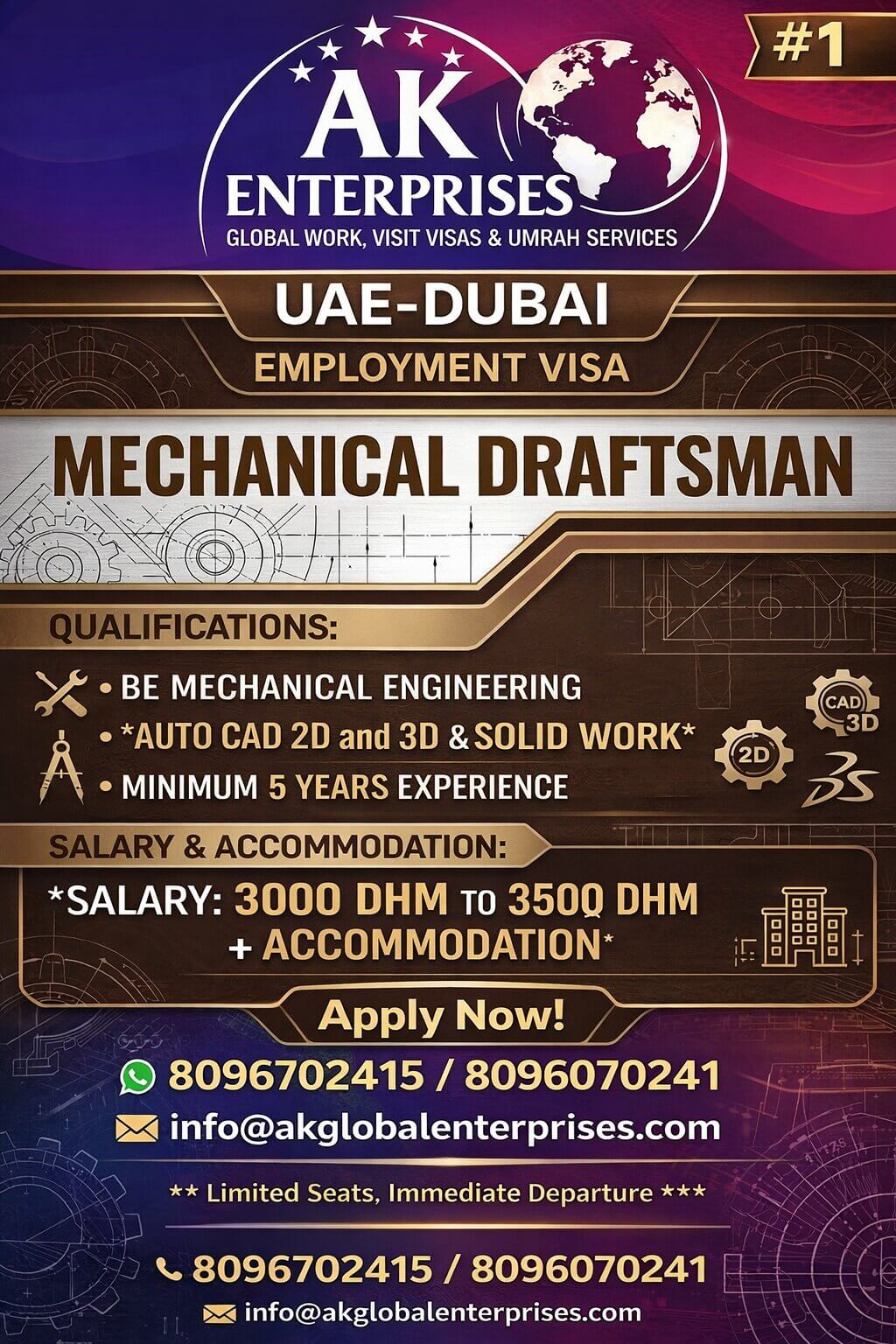 Urgently Hiring for Dubai Mechanical Draftsman