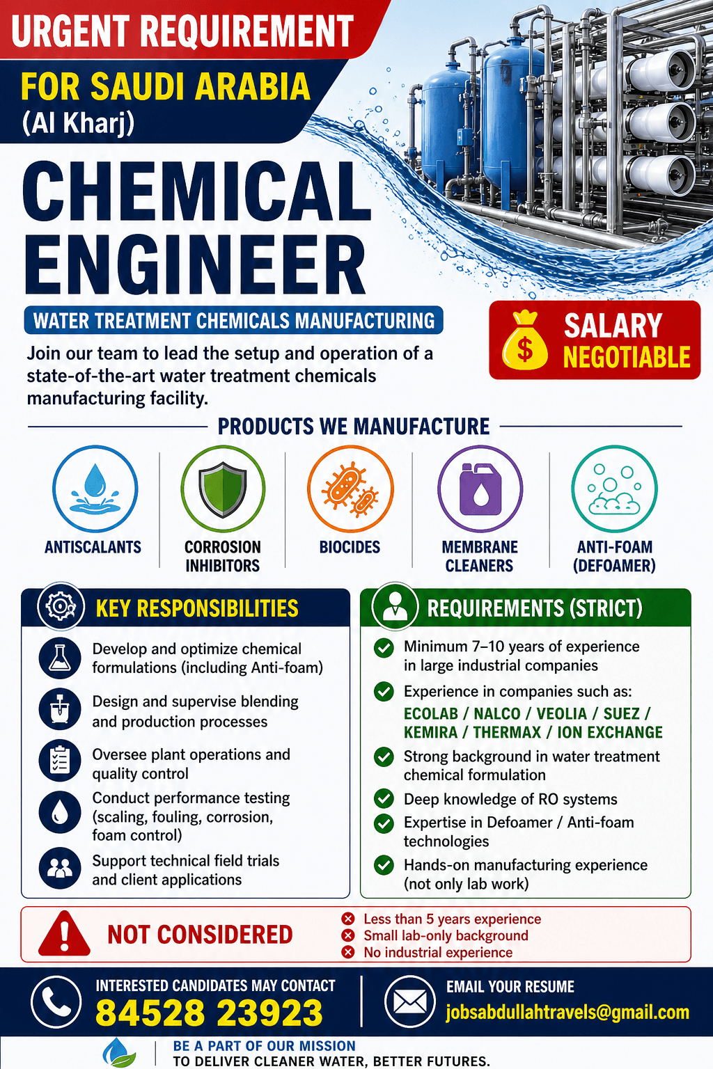 URGENT REQUIREMENT FOR SAUDI ARABIA (Al Kharj)
