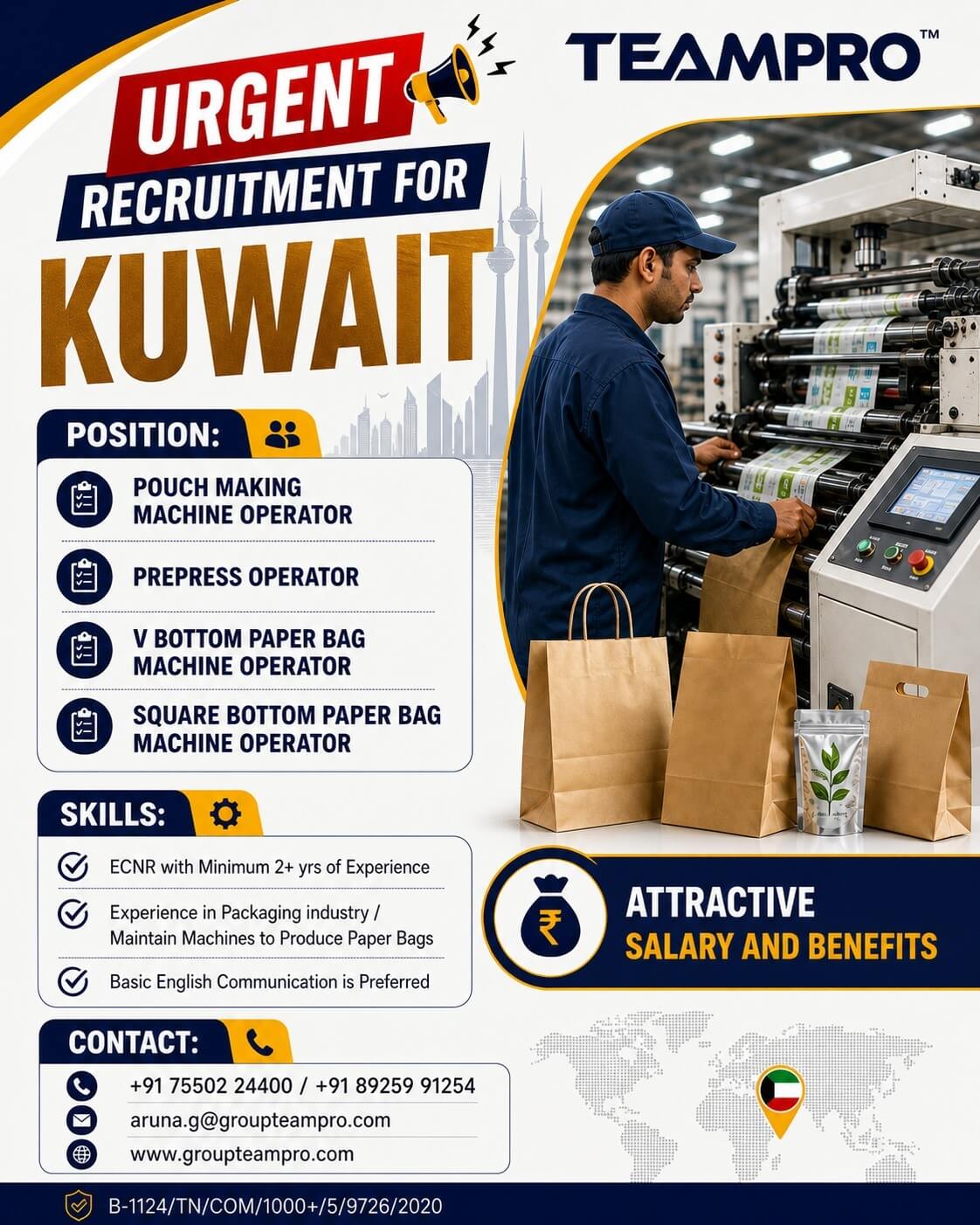 ? Urgent Hiring for Kuwait ??  We are looking for experienced professionals in the paper packaging industry for the following roles: