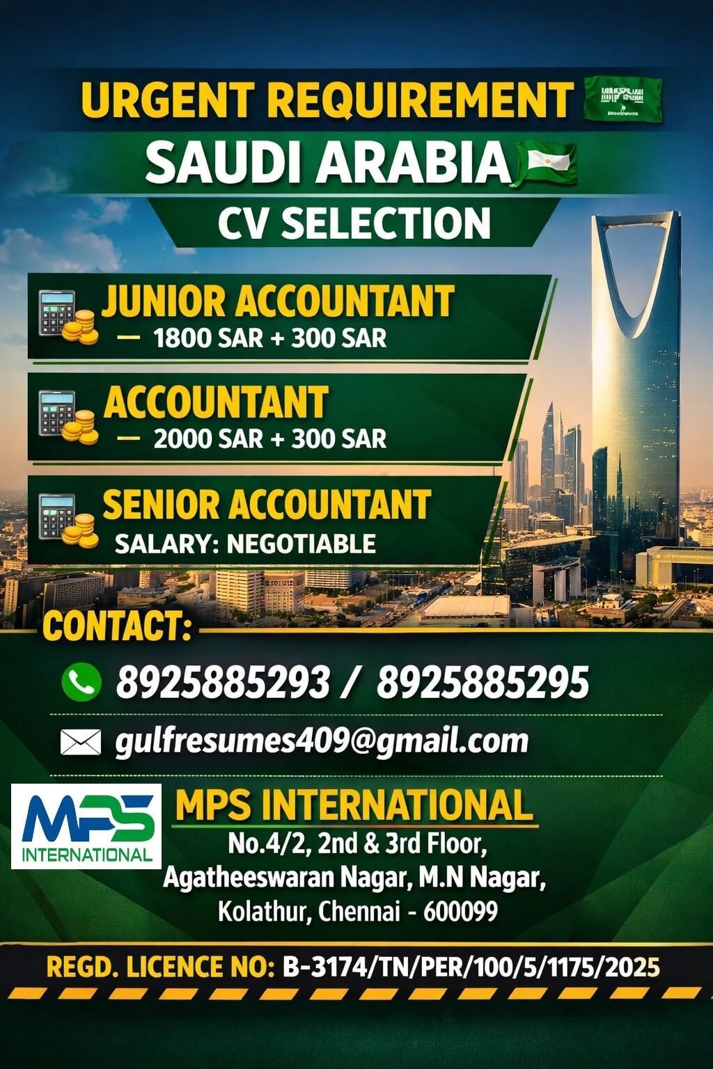 URGENT REQUIREMENT SAUDI ARABIA CV SELECTION