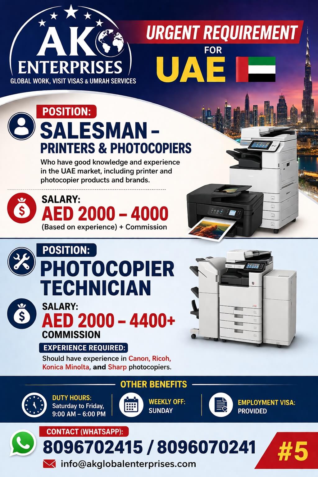 Urgently Hiring for UAE Position: Salesman  Printers & Photocopiers