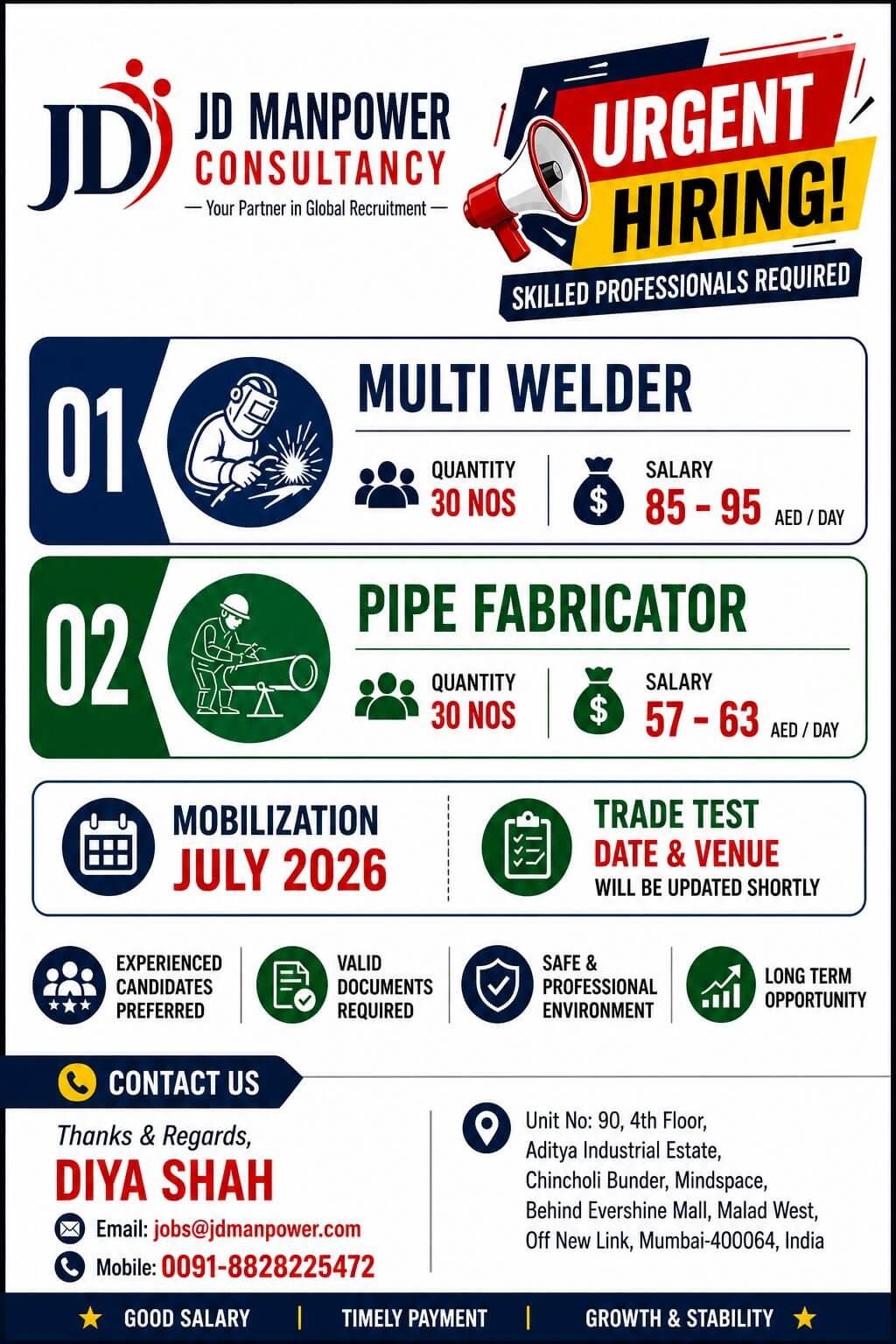 Urgent Hiring for Pipe Fabricator and Multi welder