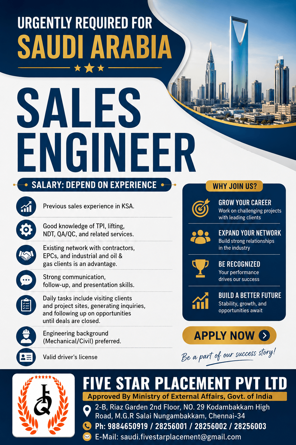 URGENT REQUIREMENT FOR SAUDI ARABIA