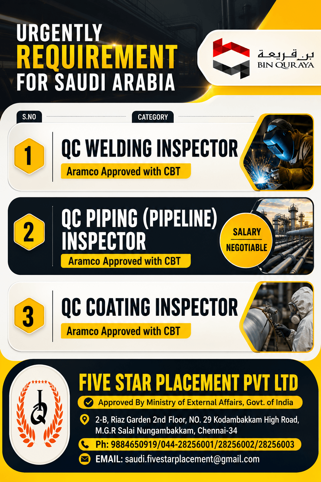URGENT REQUIREMENT FOR SAUDI ARABIA URGENT REQUIREMENT FOR SAUDI ARABIA