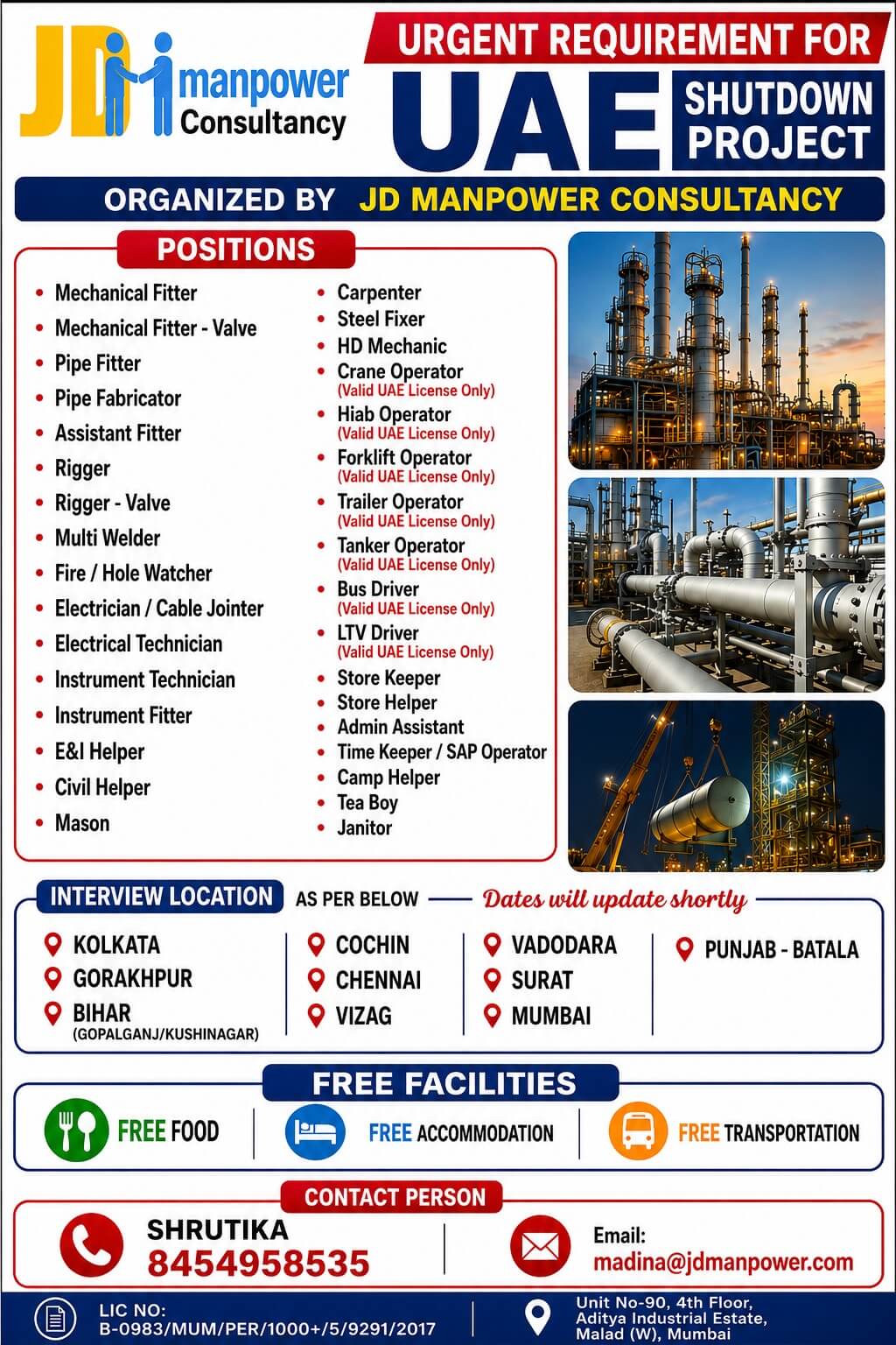 URGENTR REQUIREMENT FOR UAE SHUTDOWN PROJECT