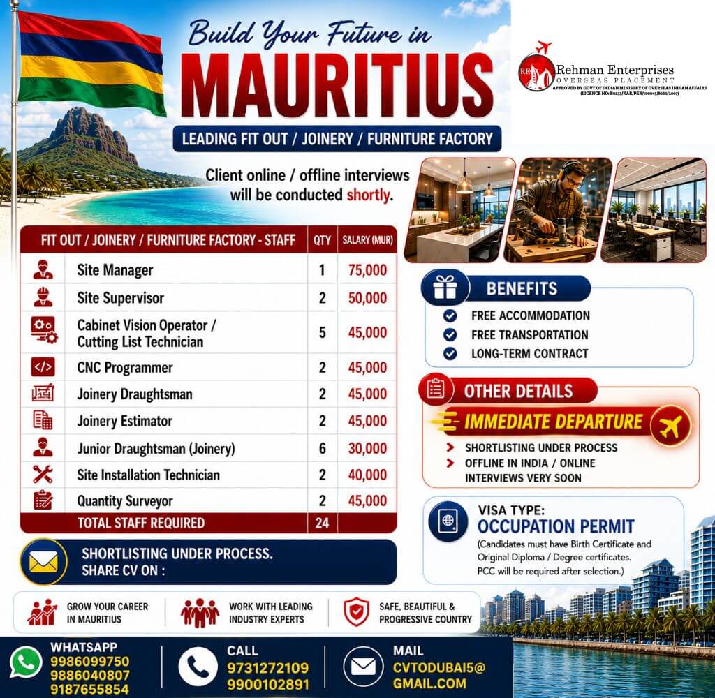 HIRING FOR MAURITIUS HIRING FOR MAURITIUS