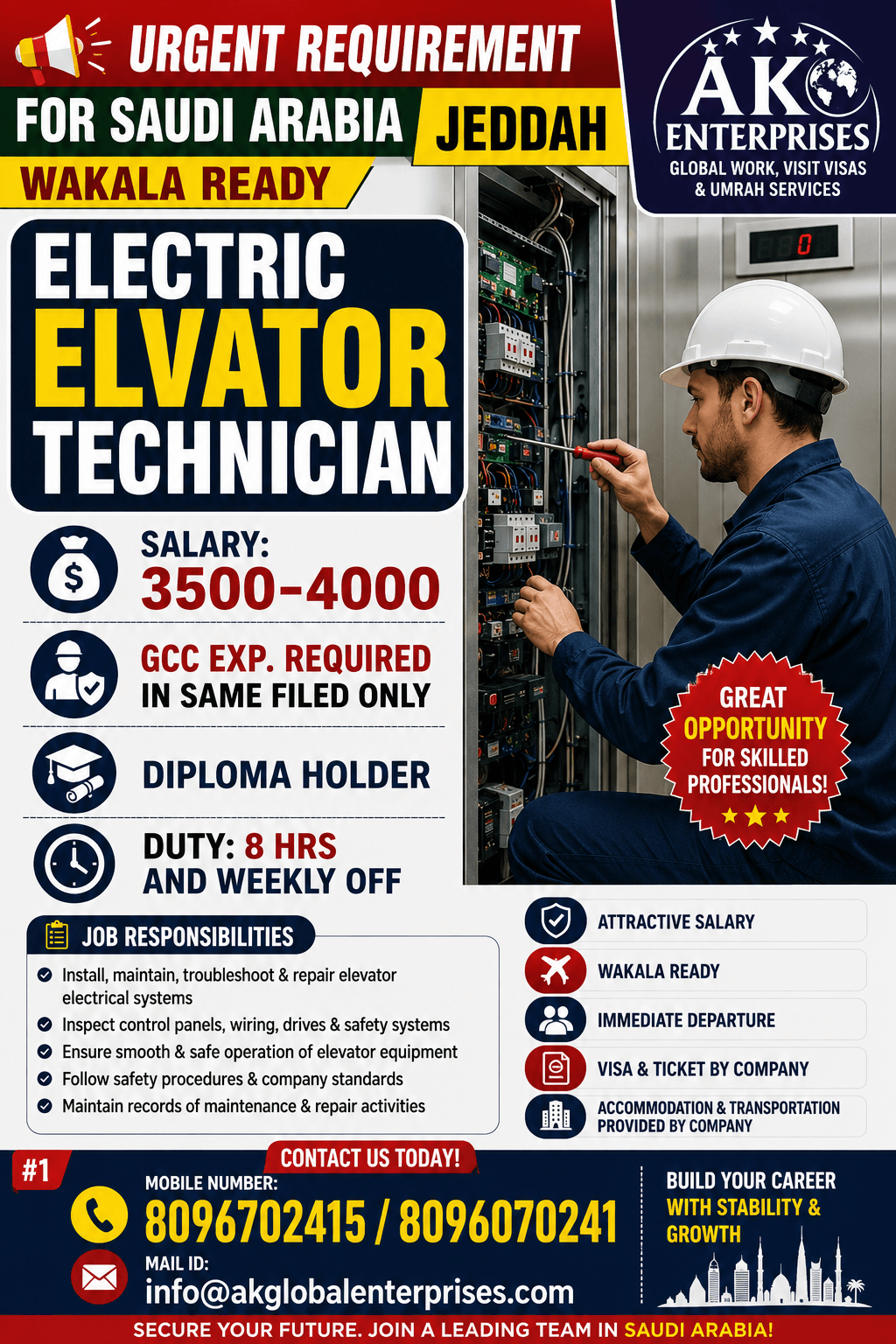 Electric Elevator Technician – Jeddah, Saudi Arabia