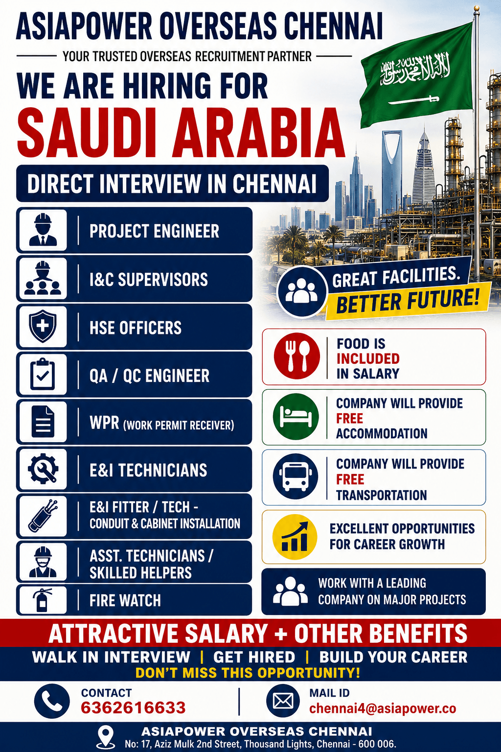 DIRECT INTEVIIEW IN CHENNAI FOR SAUDI
