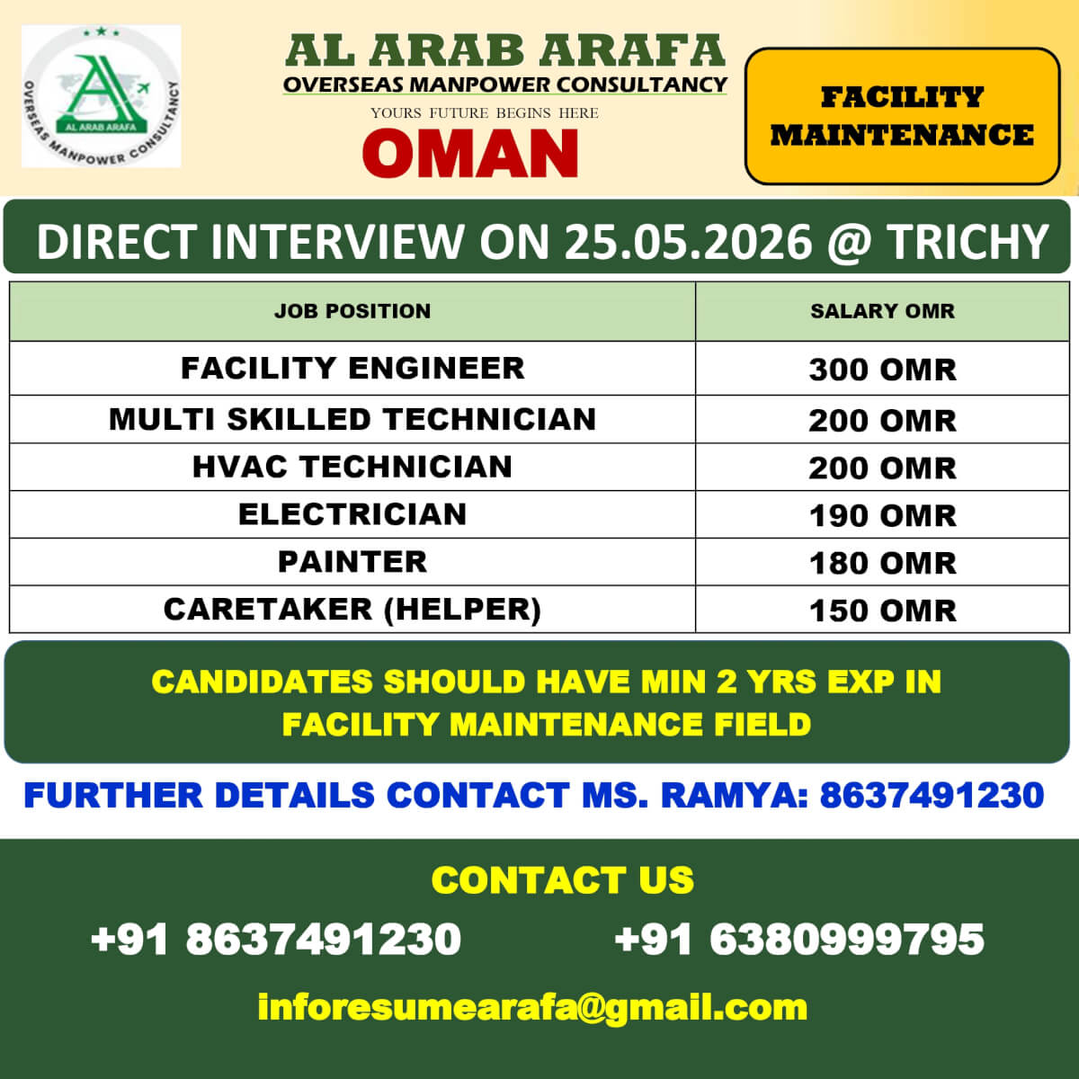 DIRECT INTERVIEW ON 25.05.2026@ TRICHY