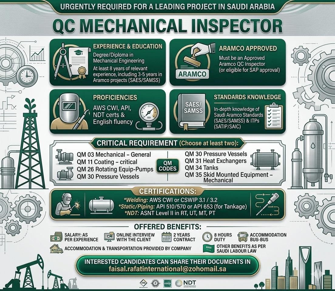 URGENTLY REQUIRED FOR A LEADING PROJECT IN SAUDI ARABIA