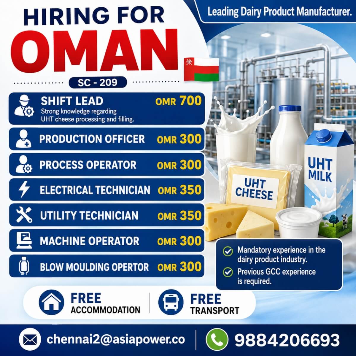 OPENING FOR OMAN - Dairy Product Manufacture