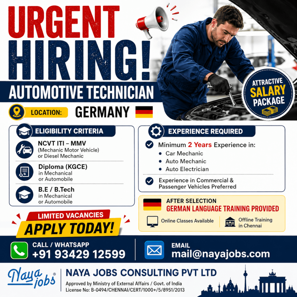 Hiring for Auto Technician Jobs in Europe