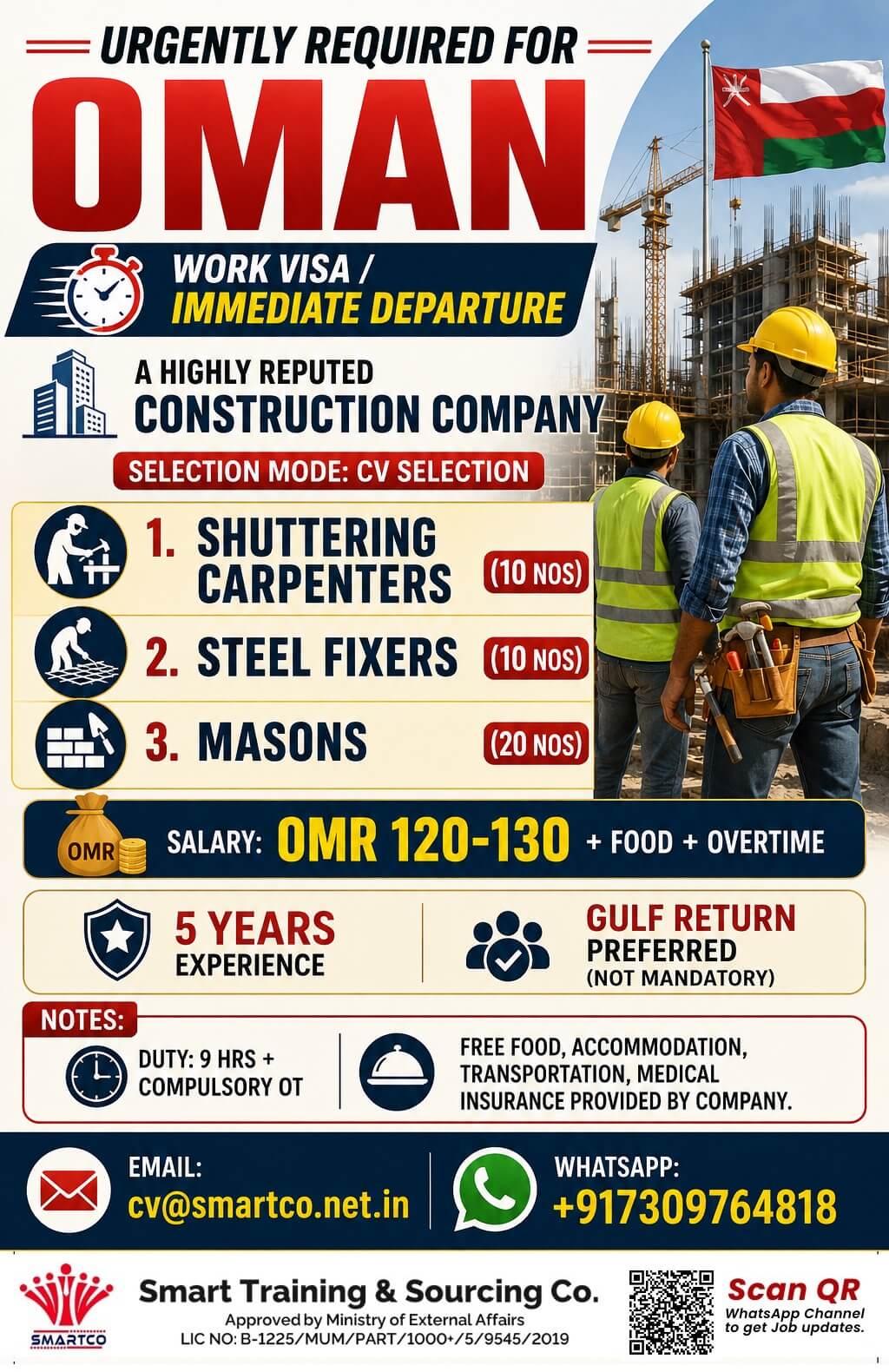 URGENTLY REQUIRED FOR OMAN A HIGHLY REPUTED CONSTRUCTION COMPANY