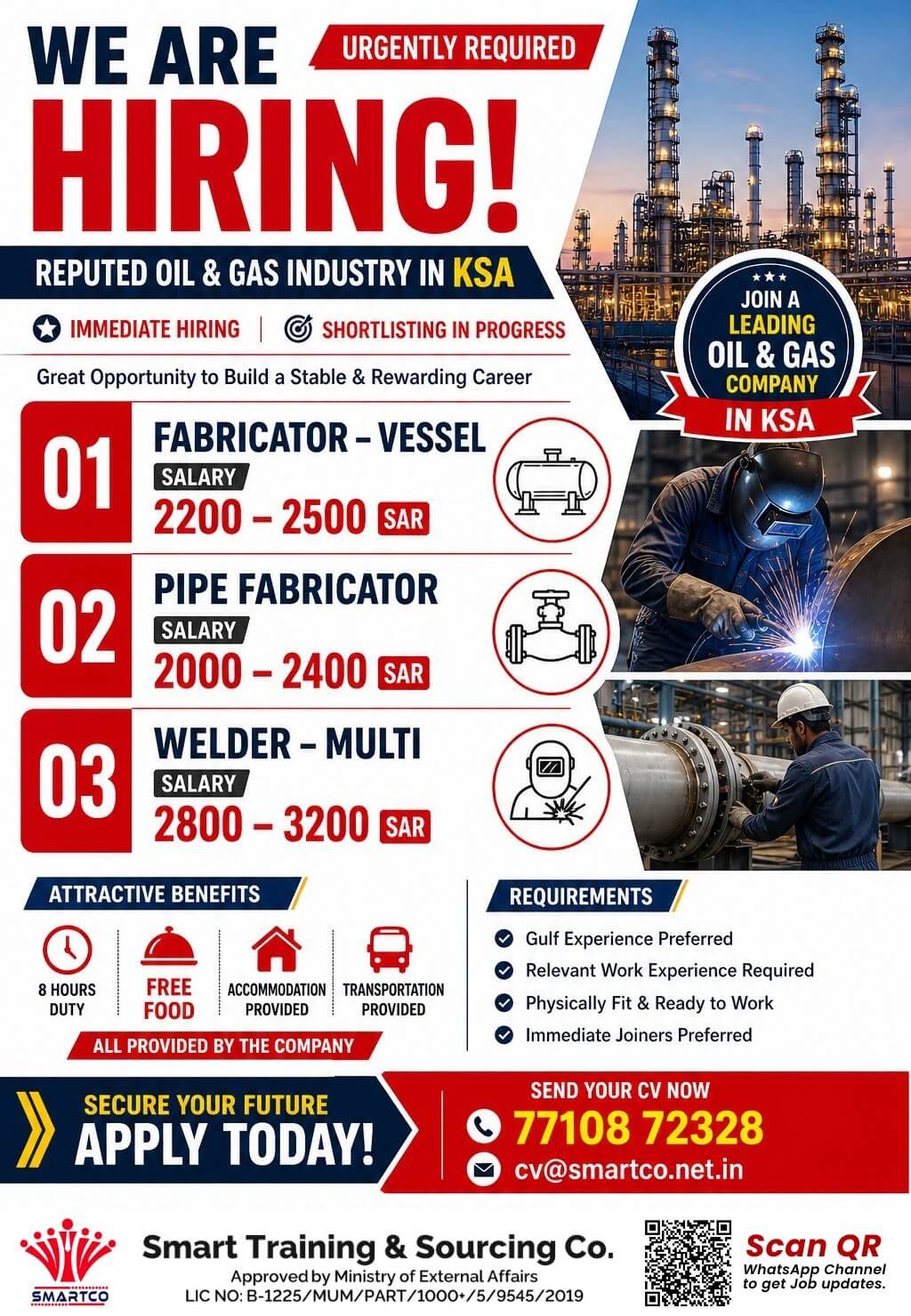 WE ARE URGENTLY REQUIRED HIRING! REPUTED OIL & GAS INDUSTRY IN KSA WE ARE URGENTLY REQUIRED HIRING! REPUTED OIL & GAS INDUSTRY IN KSA