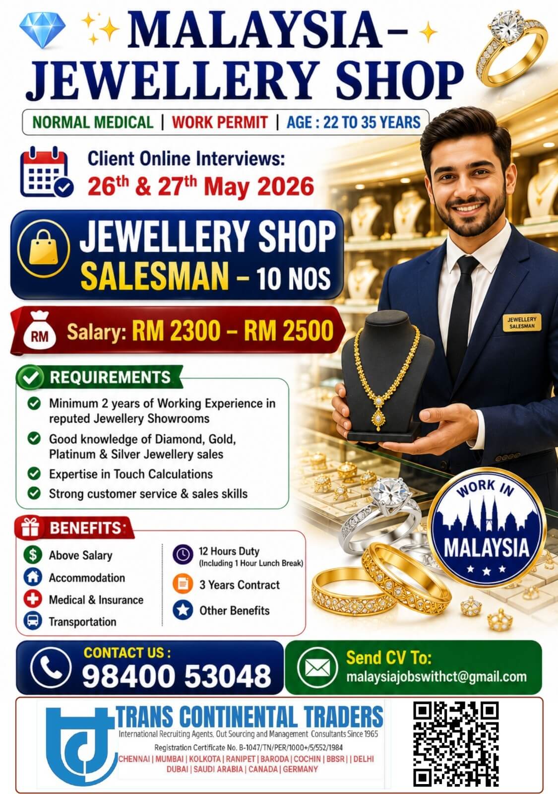 HIRING FOR MALAYSIA -JEWLLERY SHOWROOM SALESMAN