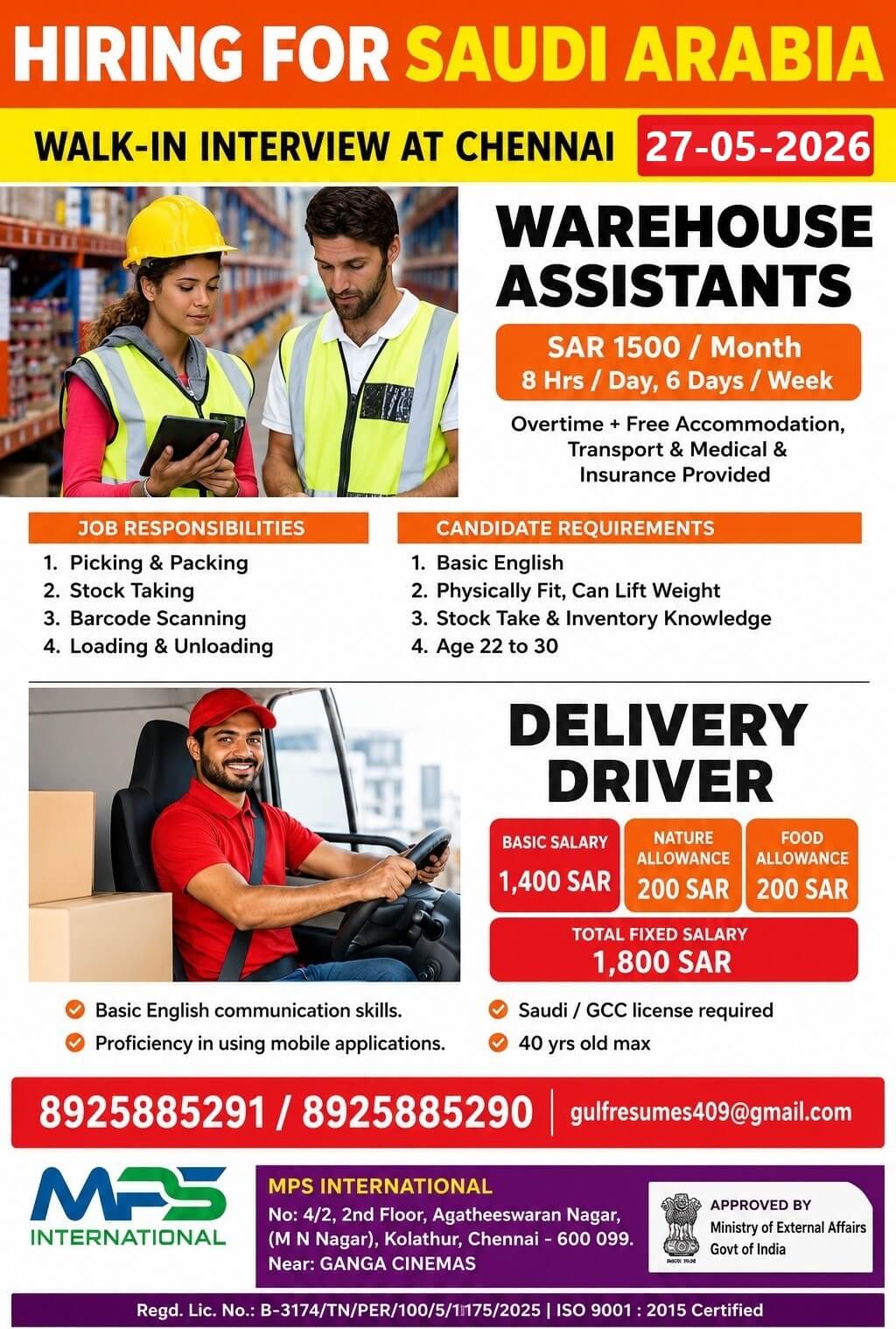 HIRING FOR SAUDI ARABIA WALK-IN INTERVIEW AT CHENNAI – 27-05-2026