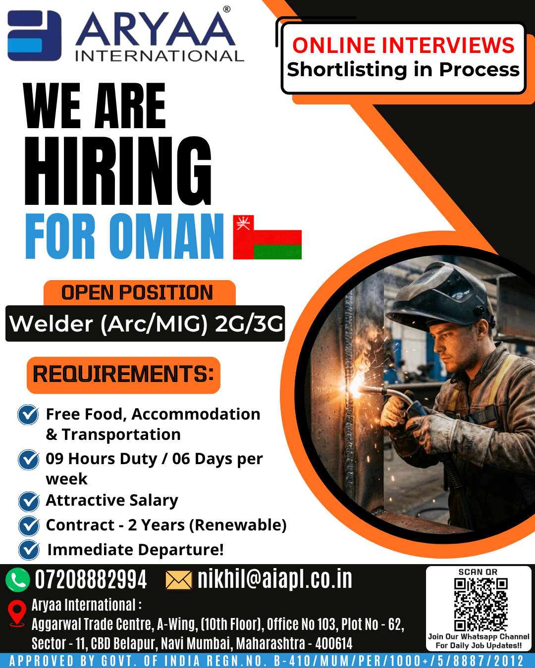We have urgent openings for Welder positions in Oman We have urgent openings for Welder positions in Oman