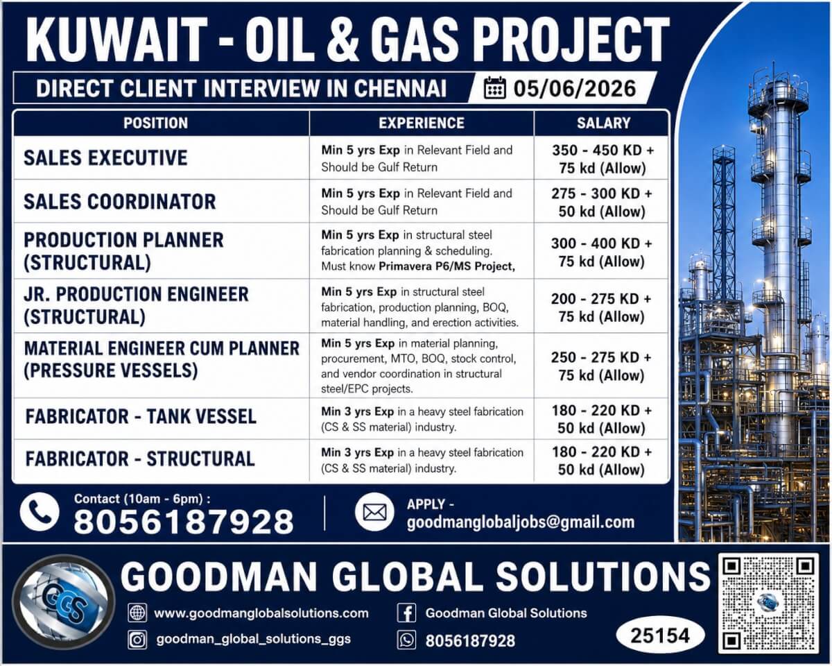 URGENT REQUIREMENT - KUWAIT - LONG TERM DIRECT CLIENT INTERVIEW IN CHENNAI ON 05/06/2026 URGENT REQUIREMENT - KUWAIT - LONG TERM DIRECT CLIENT INTERVIEW IN CHENNAI ON 05/06/2026