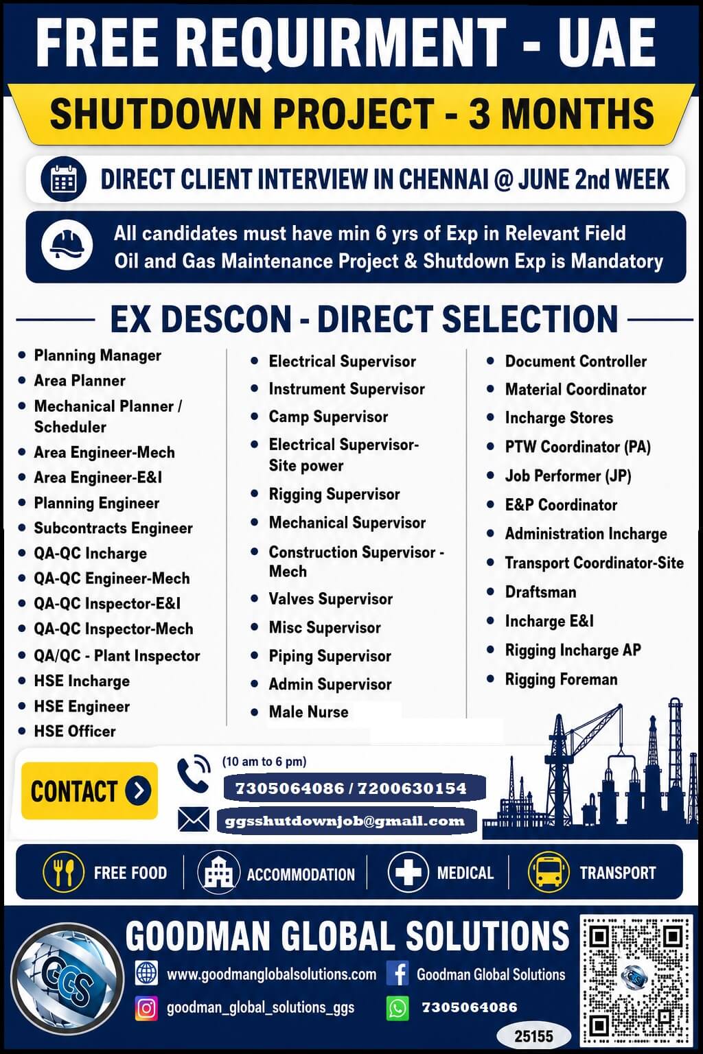 URGENT REQUIREMENT - UAE - SHUTDOWN PROJECT DIRECT CLIENT INTERVIEW IN CHENNAI ON JUNE 2ND WEEK URGENT REQUIREMENT - UAE - SHUTDOWN PROJECT DIRECT CLIENT INTERVIEW IN CHENNAI ON JUNE 2ND WEEK