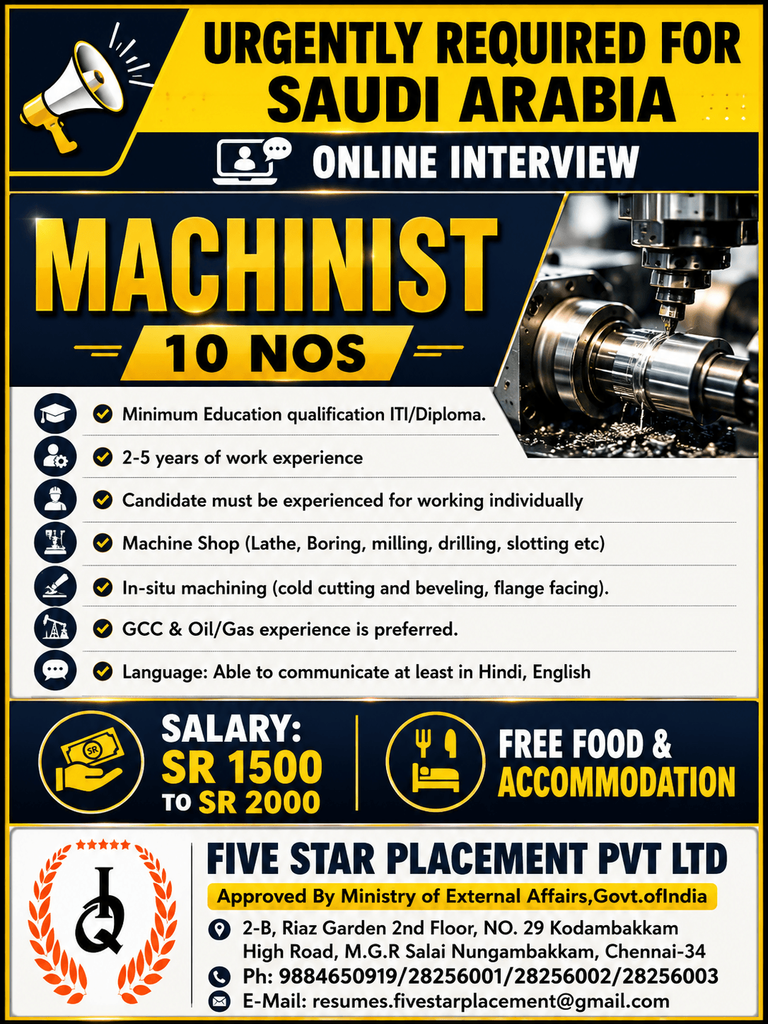 URGENT REQUIREMENT FOR SAUDI ARABIA
