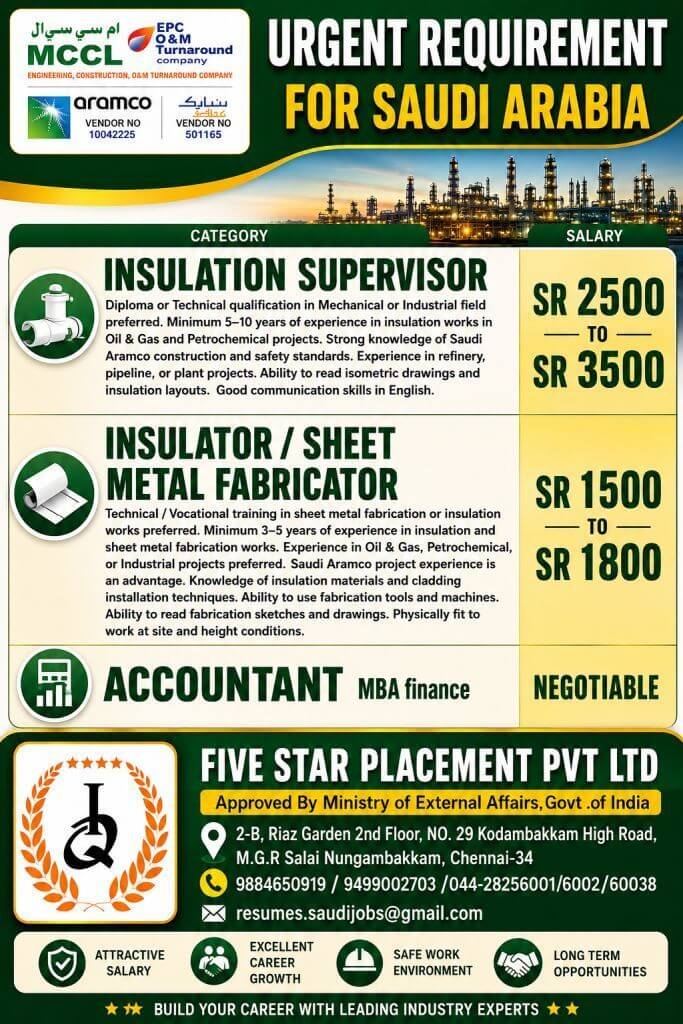 URGENT REQUIREMENT FOR SAUDI ARABIA
