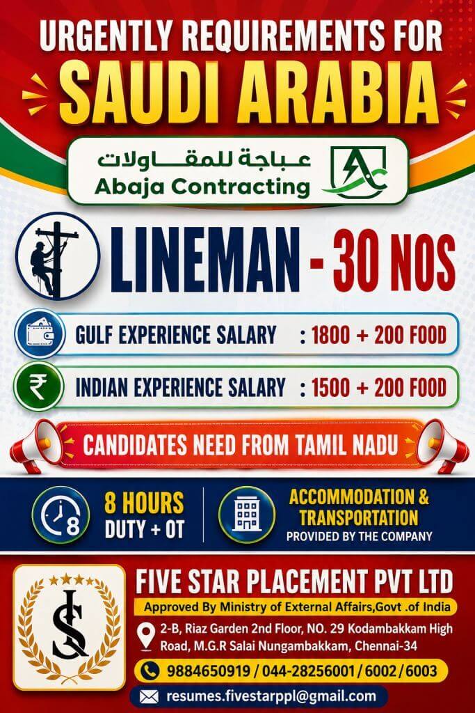 URGENT REQUIREMENT FOR SAUDI ARABIA