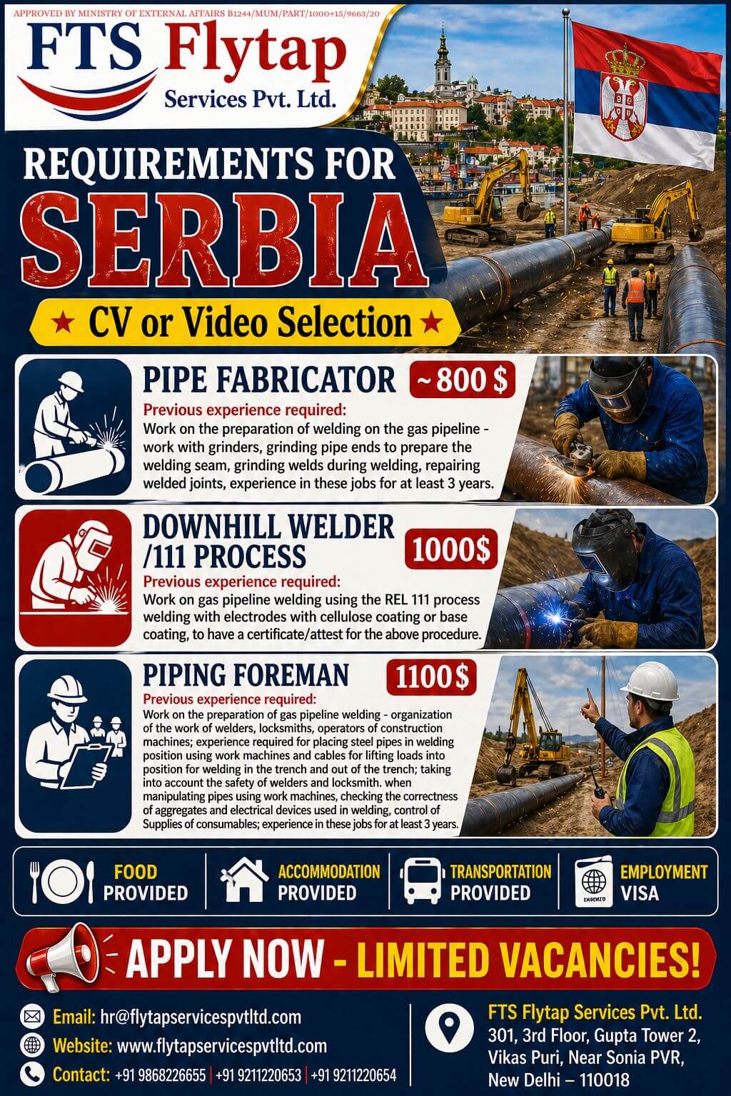 ? Immediate Hiring for Serbia – Pipeline & Welding Jobs ??