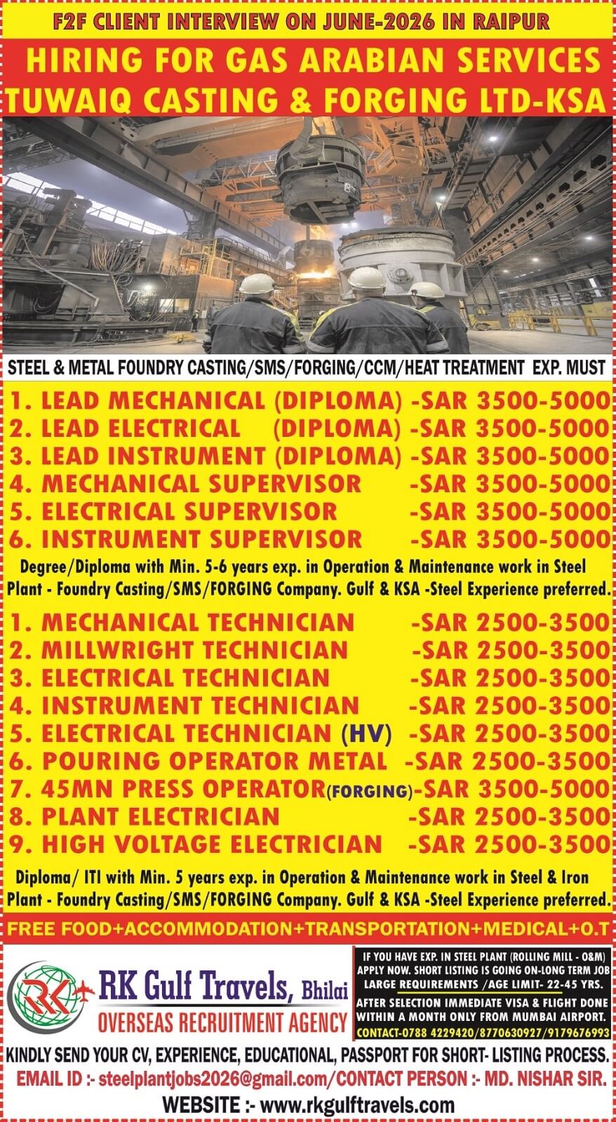 HIRING FOR A GAS ARABIA COMPANY FOR THEIR TUWAIQ STEEL - KSA HIRING FOR A GAS ARABIA COMPANY FOR THEIR TUWAIQ STEEL - KSA