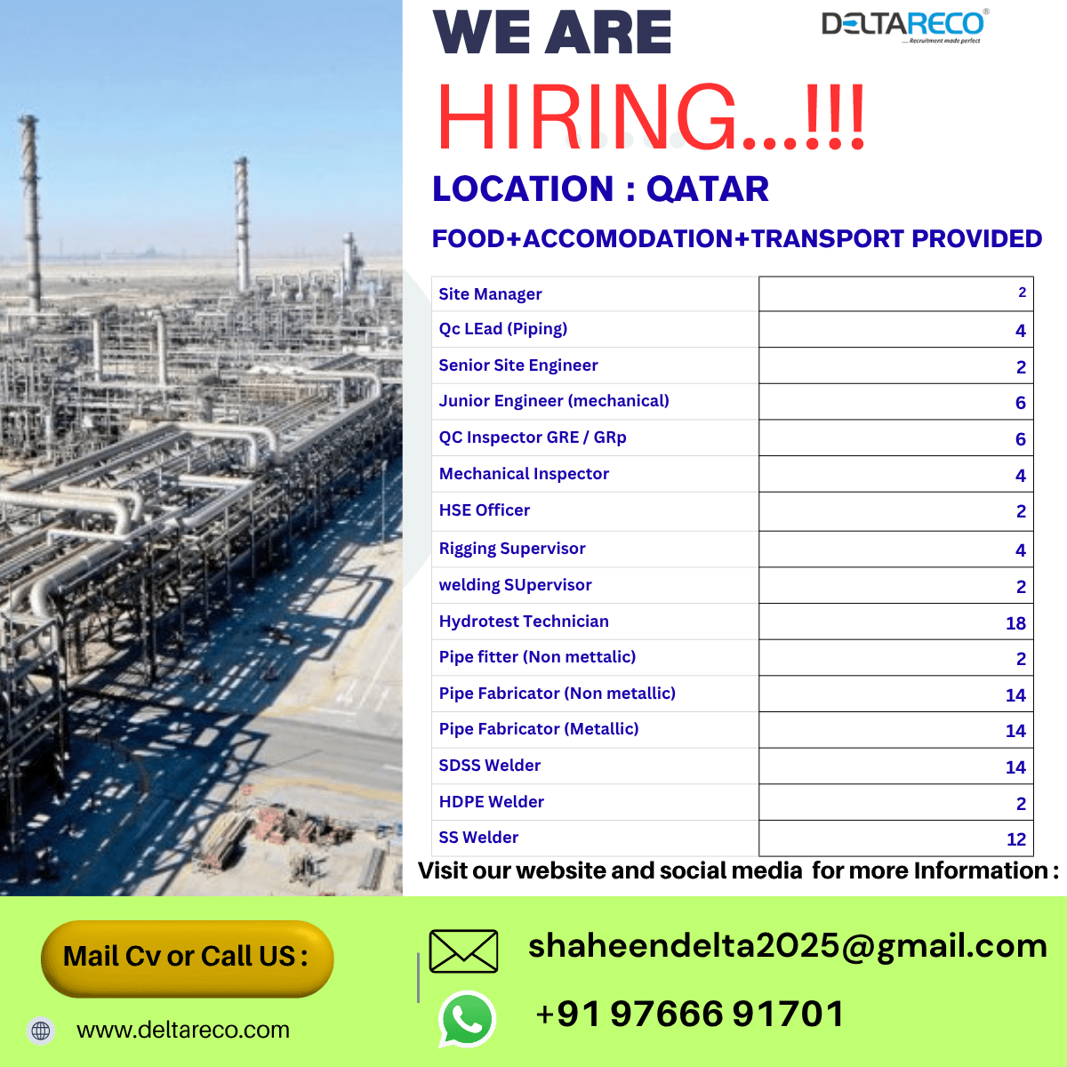 Mega Hiring for Qatar Location 100 Position Oil gas Mega Hiring for Qatar Location 100 Position Oil gas