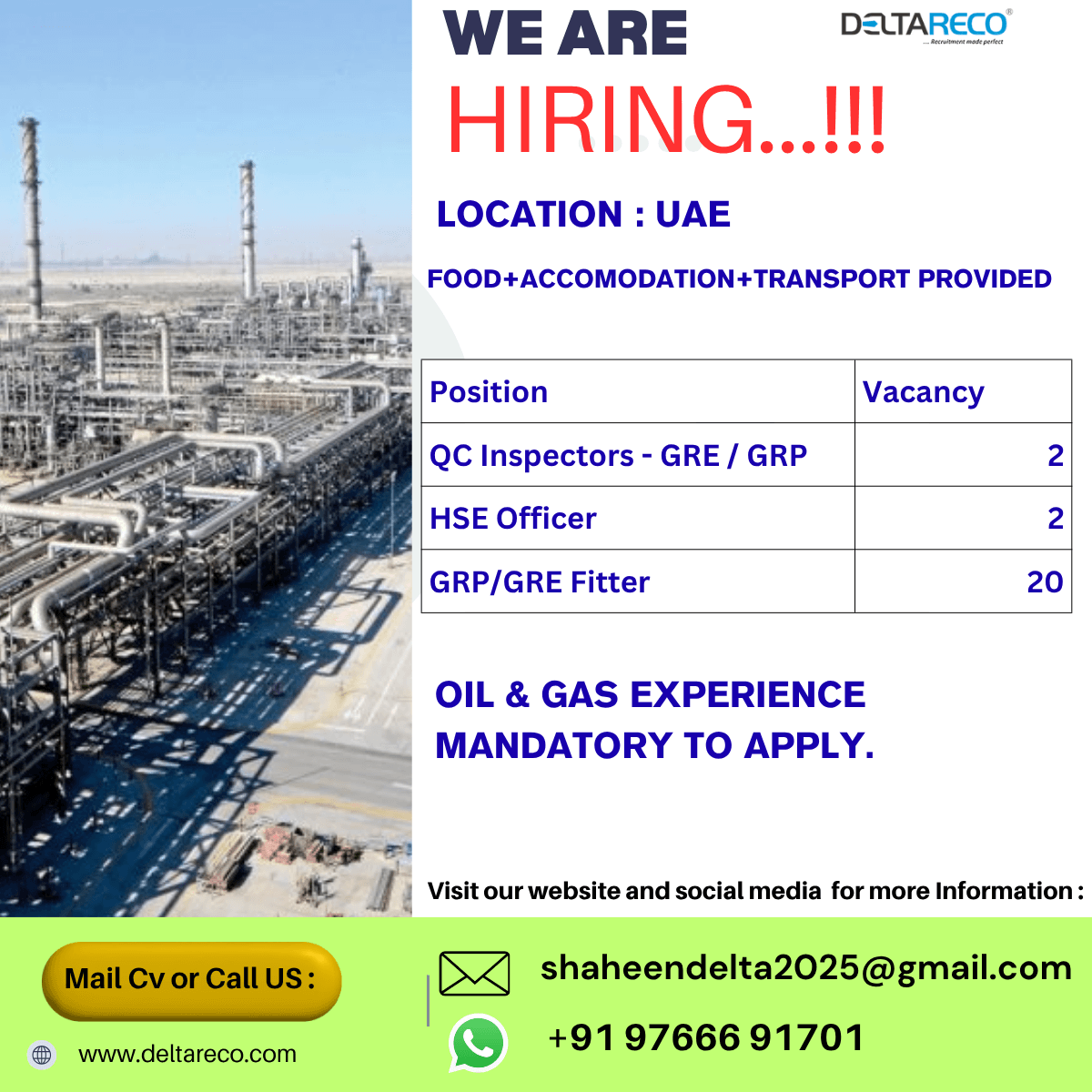 Hiring QC inspector GRE GRP For UAE Hiring QC inspector GRE GRP For UAE