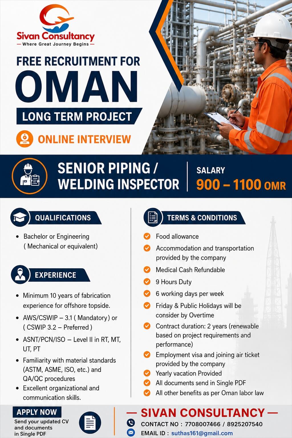 Urgent recruitment for Oman
