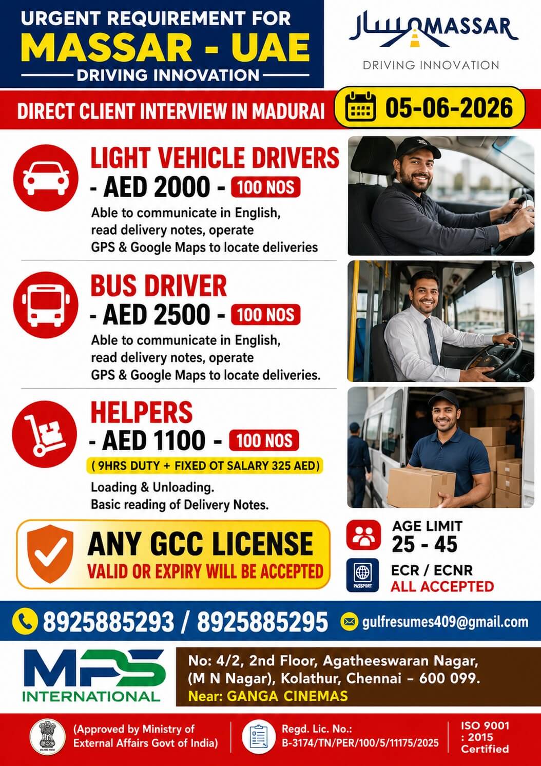 URGENT REQUIREMENT FOR MASSAR - UAE DRIVING INNOVATION  DIRECT CLIENT INTERVIEW IN MADURAI ON 05-06-2026