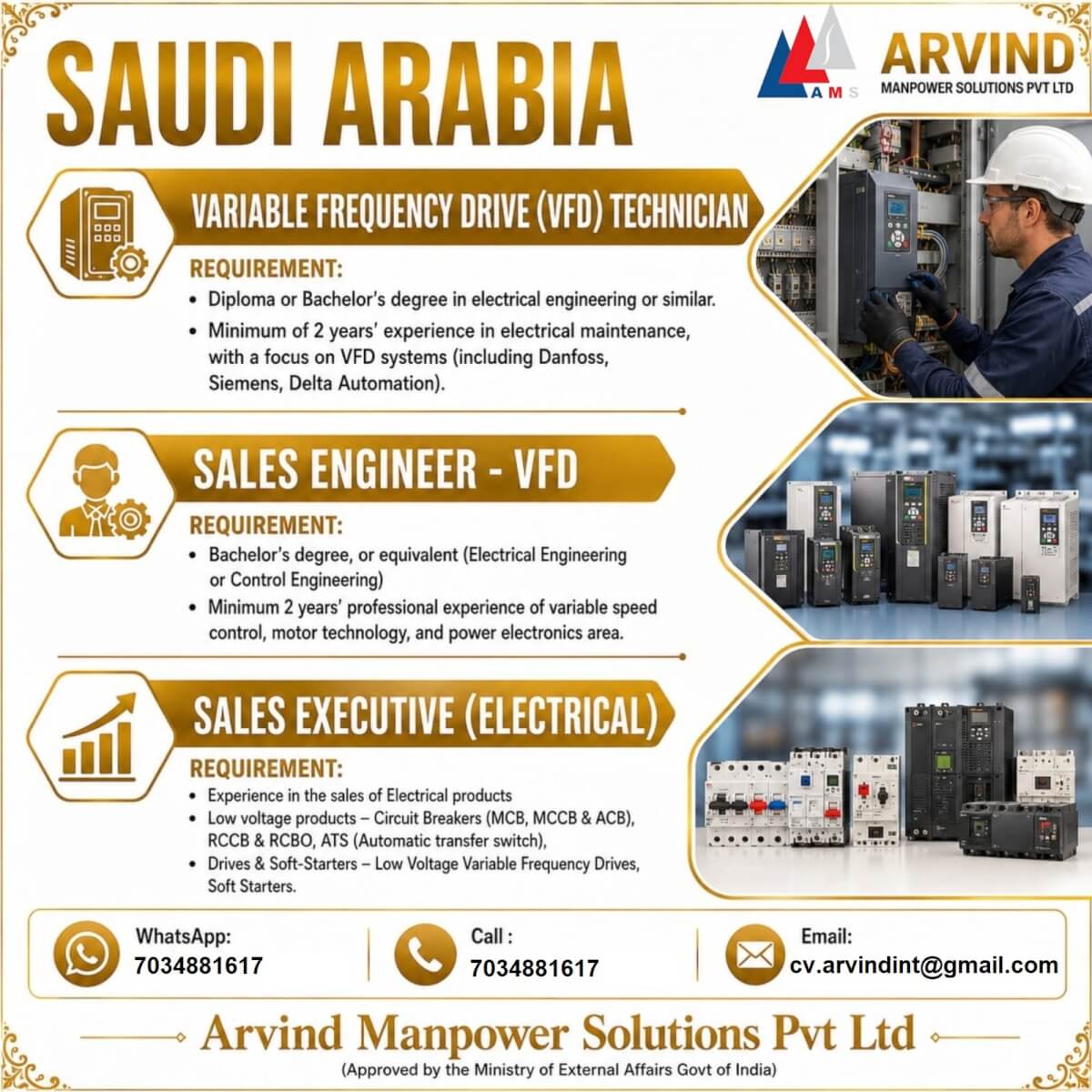 Urgent Vacancy for Saudi Arabia Urgent Vacancy for Saudi Arabia